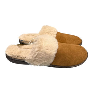 Wind River Slippers Womens Size 6 Beige Faux Suede Mule House Shoes Fuzzy Lined
